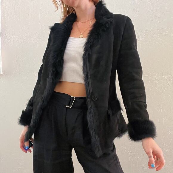Gucci Black Shearling Leather Coat Womens Designer Winter Suede Jacket - Picture 1 of 14